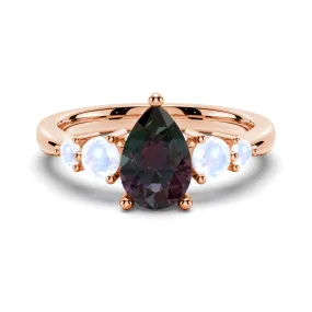 1.5 CT. Pear Shaped Alexandrite Engagement Ring With Moonstone Accents