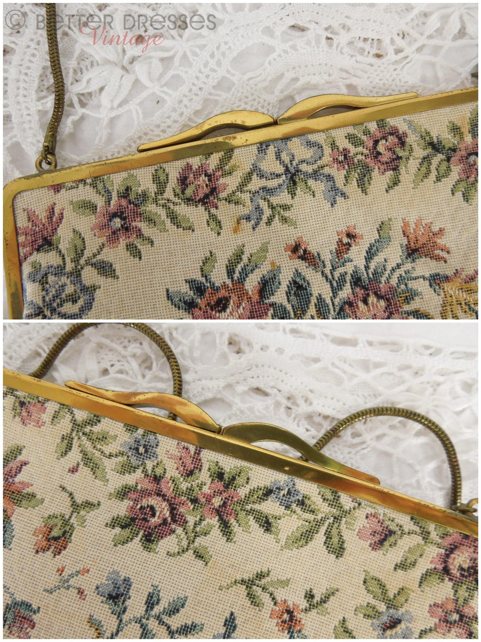 50s Cream Floral Tapestry Frame Purse