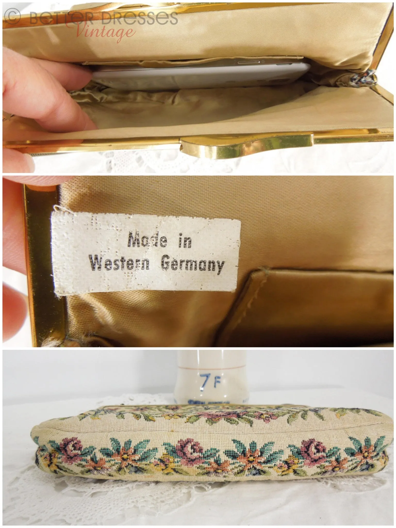 50s Cream Floral Tapestry Frame Purse