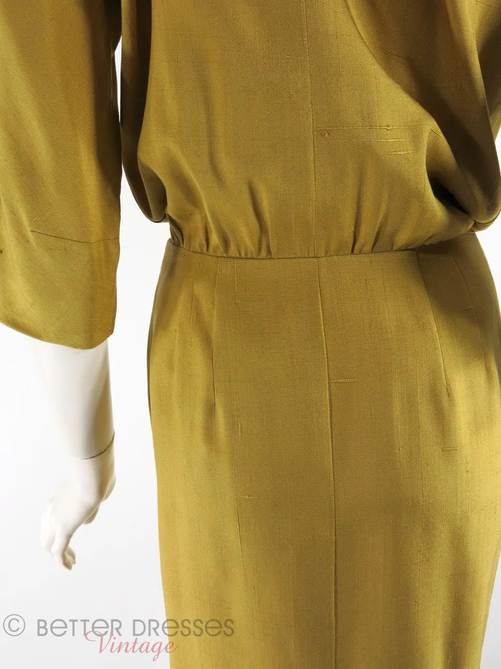 50s Dress in Golden Olive Silk - sm