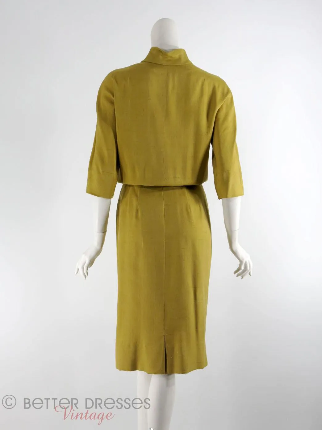 50s Dress in Golden Olive Silk - sm