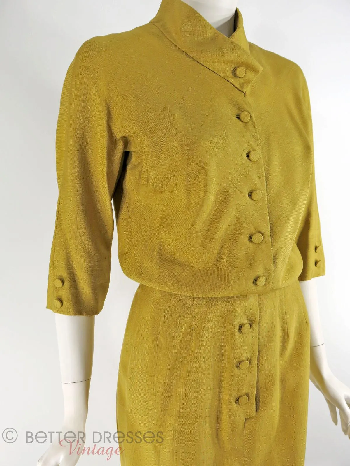 50s Dress in Golden Olive Silk - sm