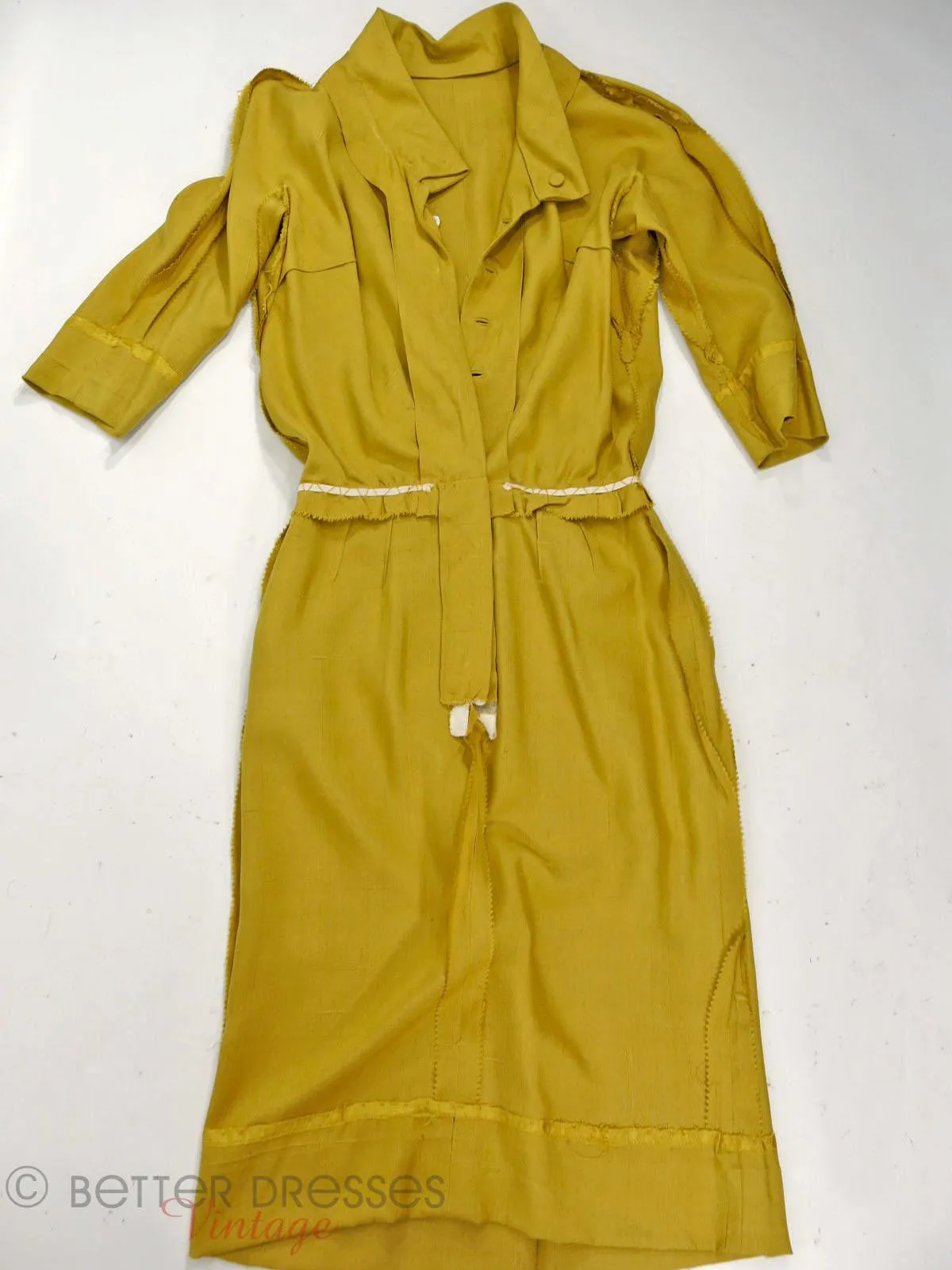 50s Dress in Golden Olive Silk - sm