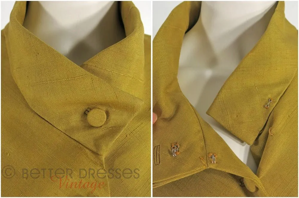 50s Dress in Golden Olive Silk - sm