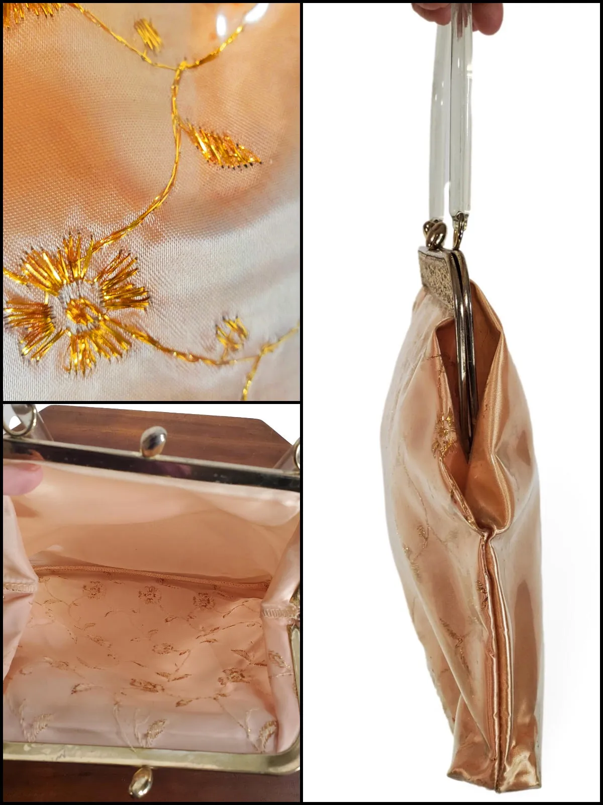 50s Handbag in Clear Vinyl Over Peach and Gold With Lucite Handle