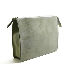 A & Furst - Large Pouch - Handbag, Everest Green Color Suede Leather