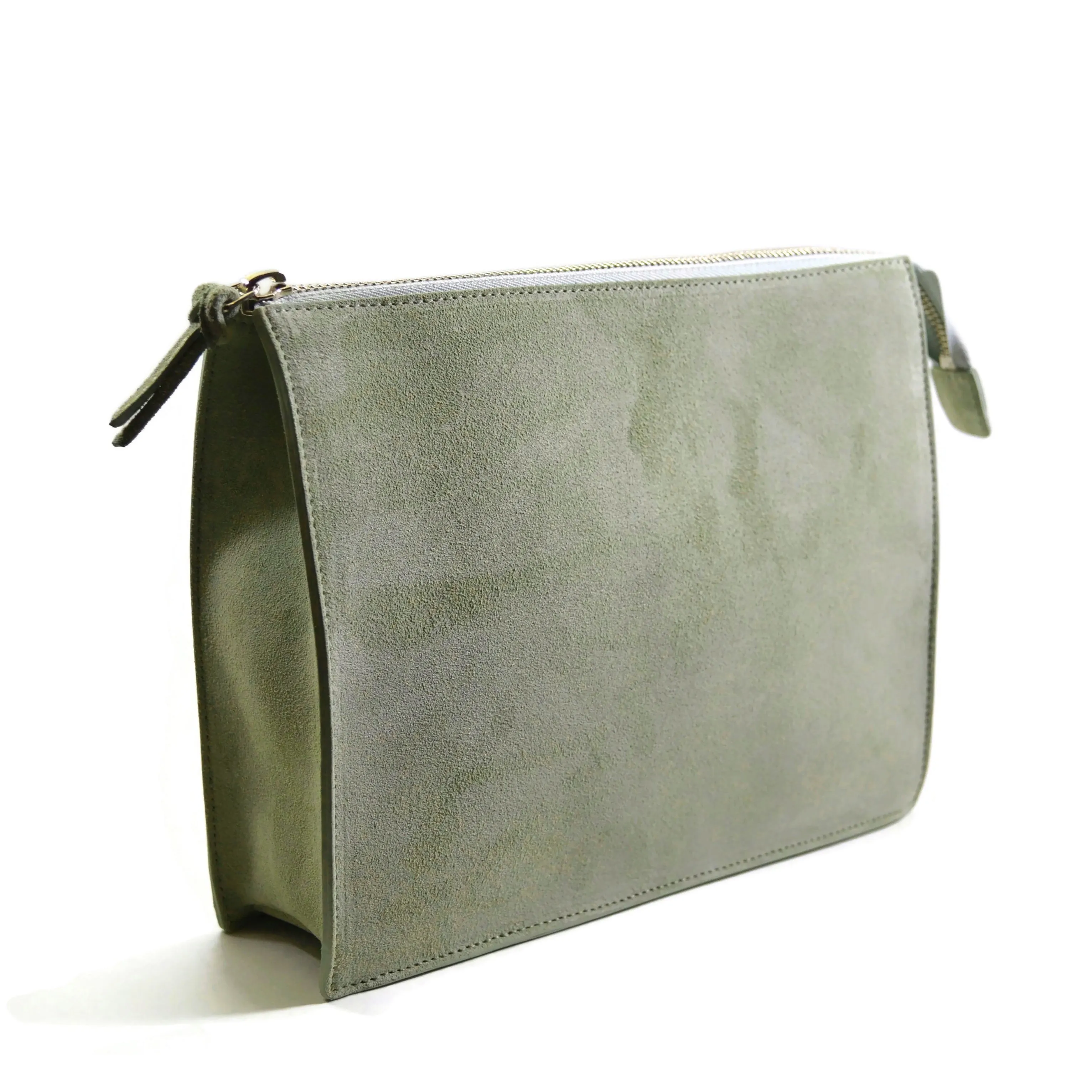 A & Furst - Large Pouch - Handbag, Everest Green Color Suede Leather