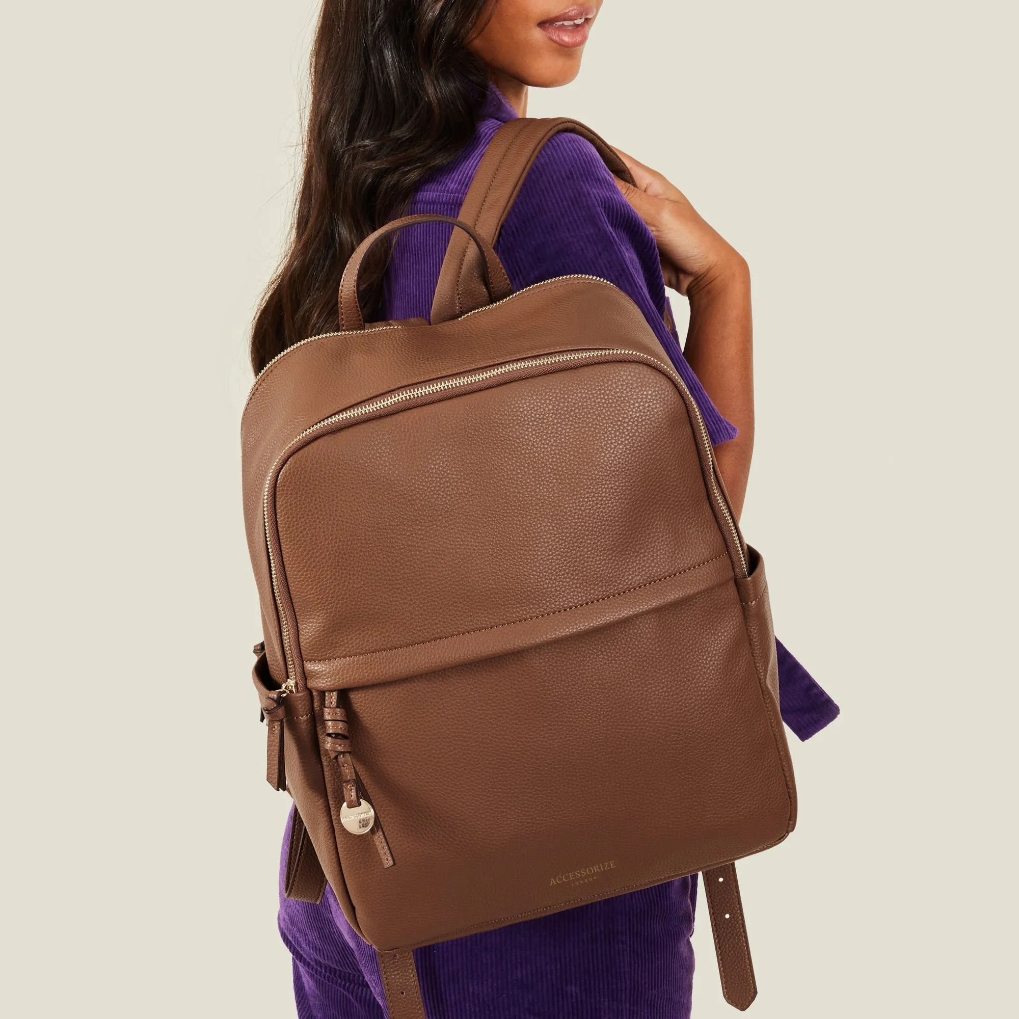 Accessorize London Women's Tan Zip Around Backpack