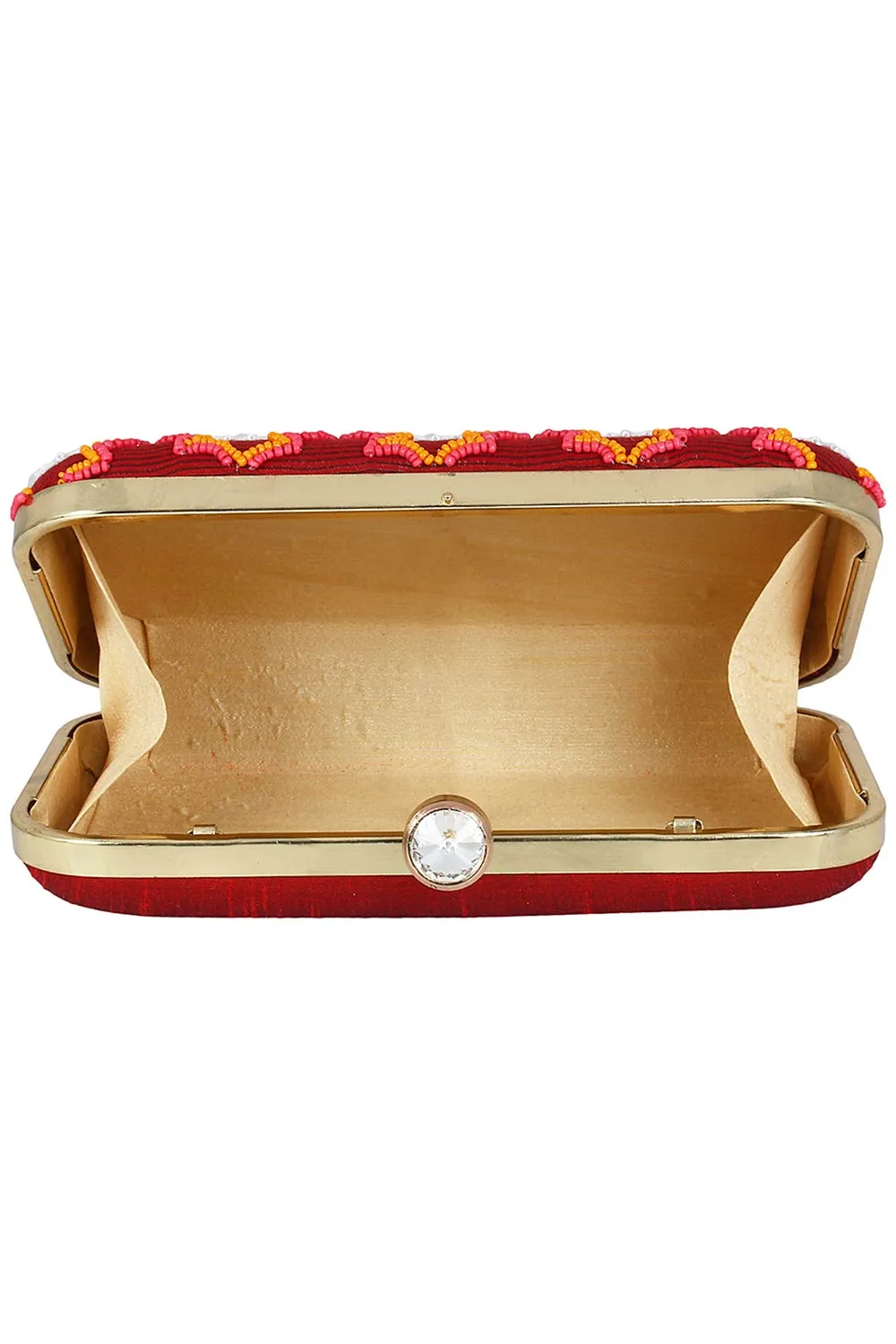 Adorn Embellished Cotton Polyester Clutch Red & Multi