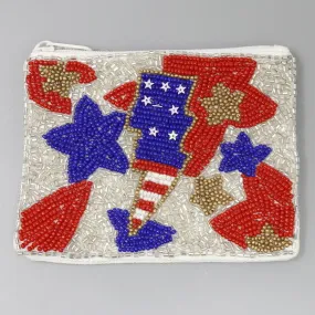 American Flag Patriotic Seed Beaded Coin Purse