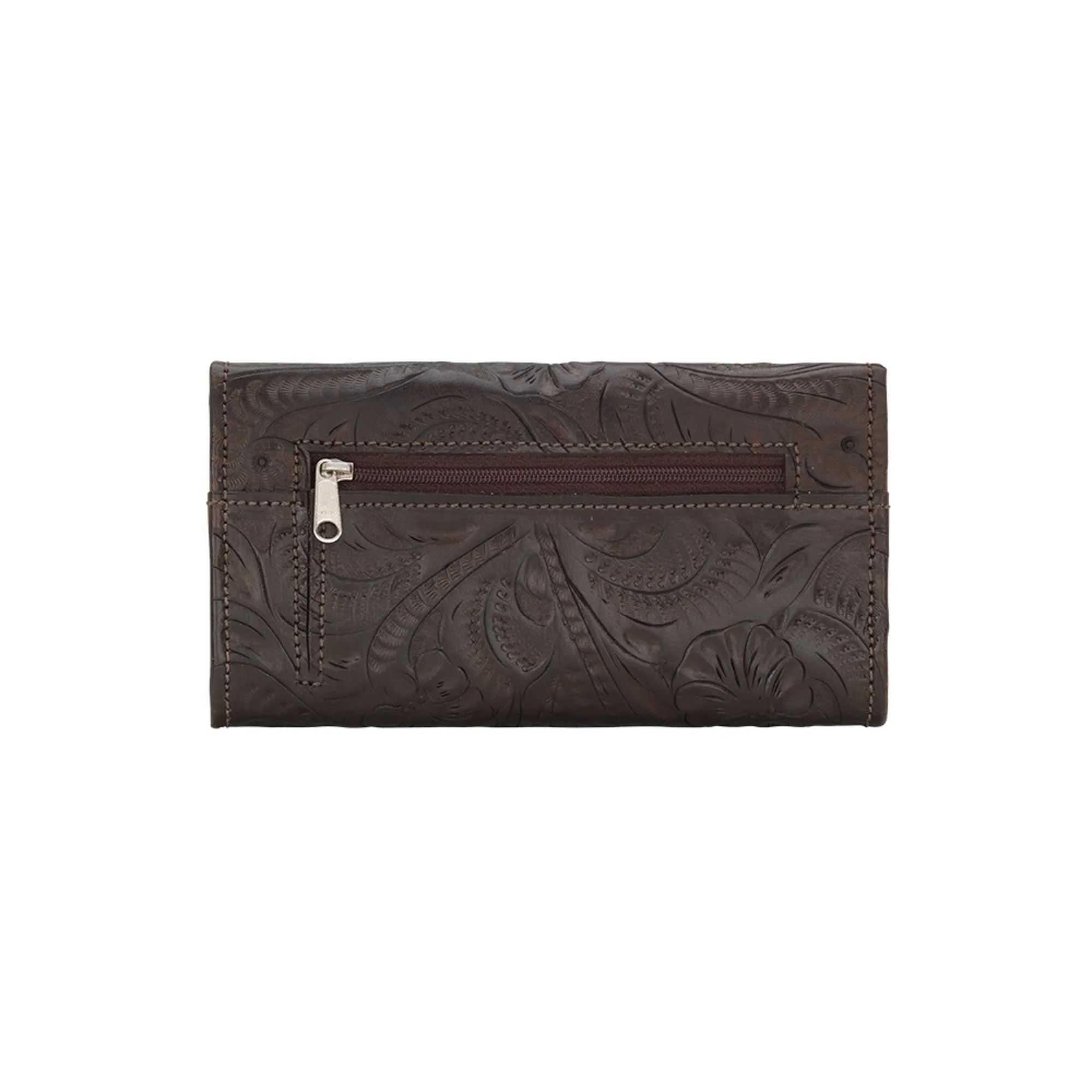 American West Saddle Ridge Chocolate Leather Trifold Wallet