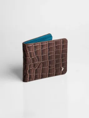 Artemis Croco Wallet - Coffee and Dark Turquoise Leather