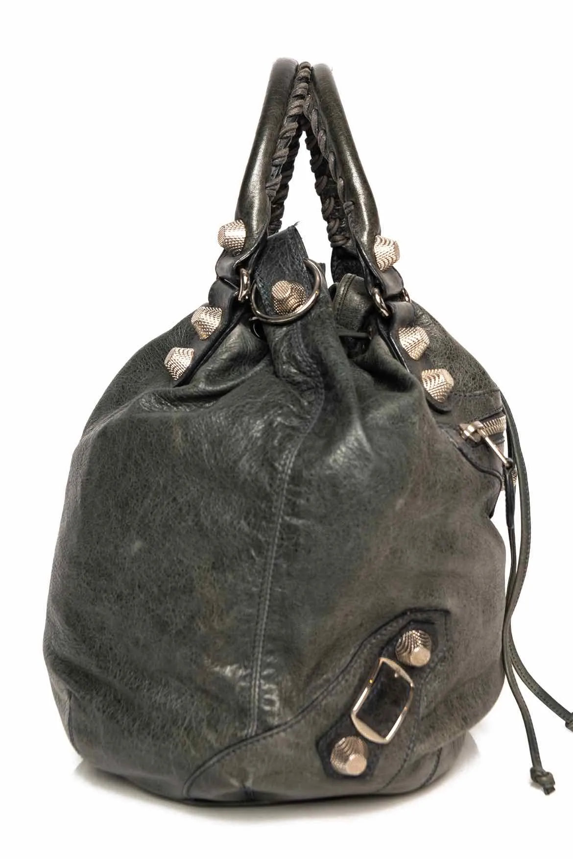 Balenciaga Pompon Motocross Drawstring Bucket Bag