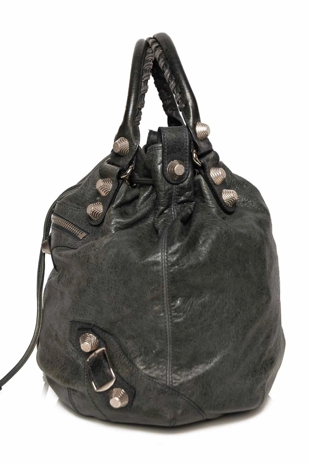 Balenciaga Pompon Motocross Drawstring Bucket Bag