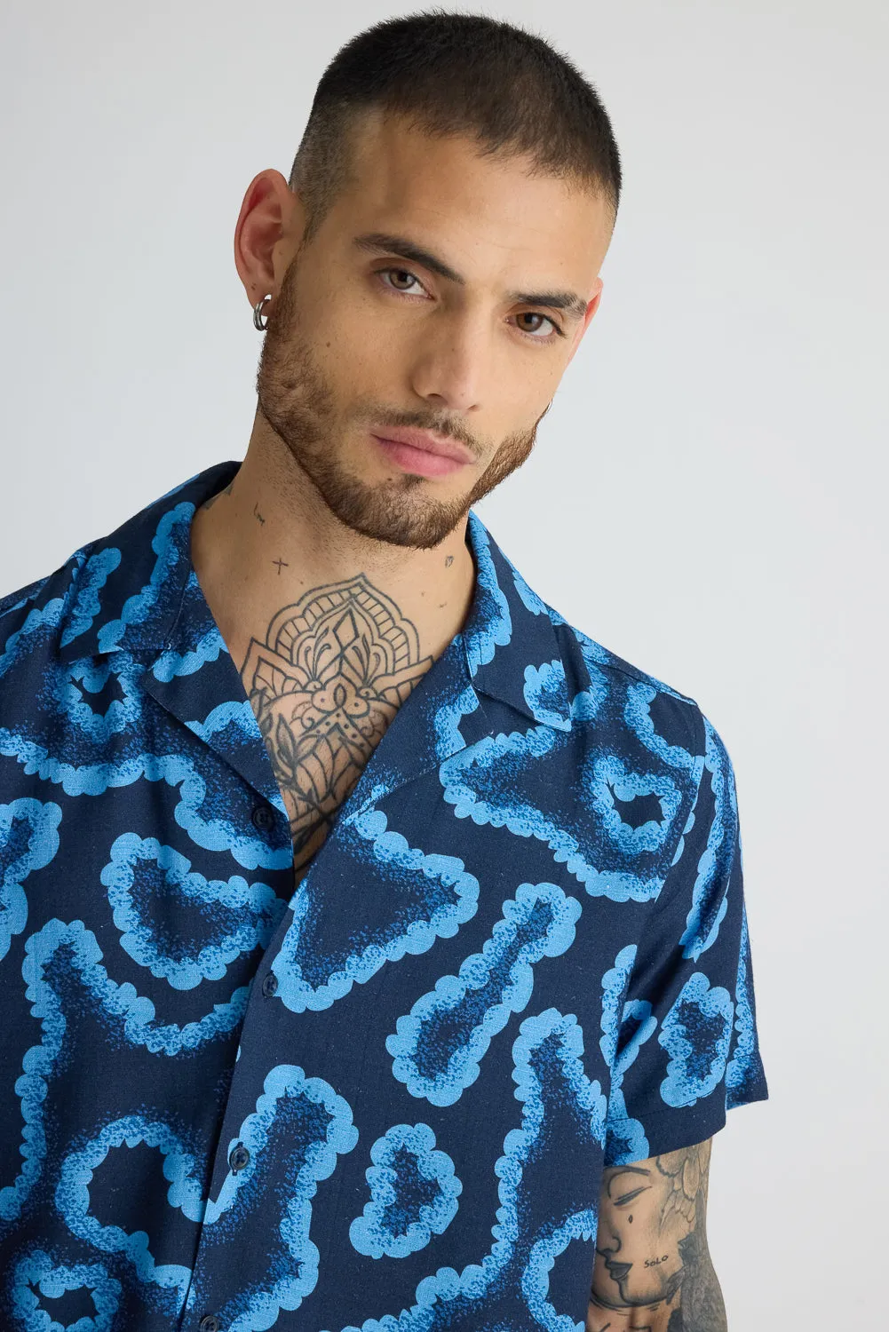 Black Abstract Men's Print Linen Shirt