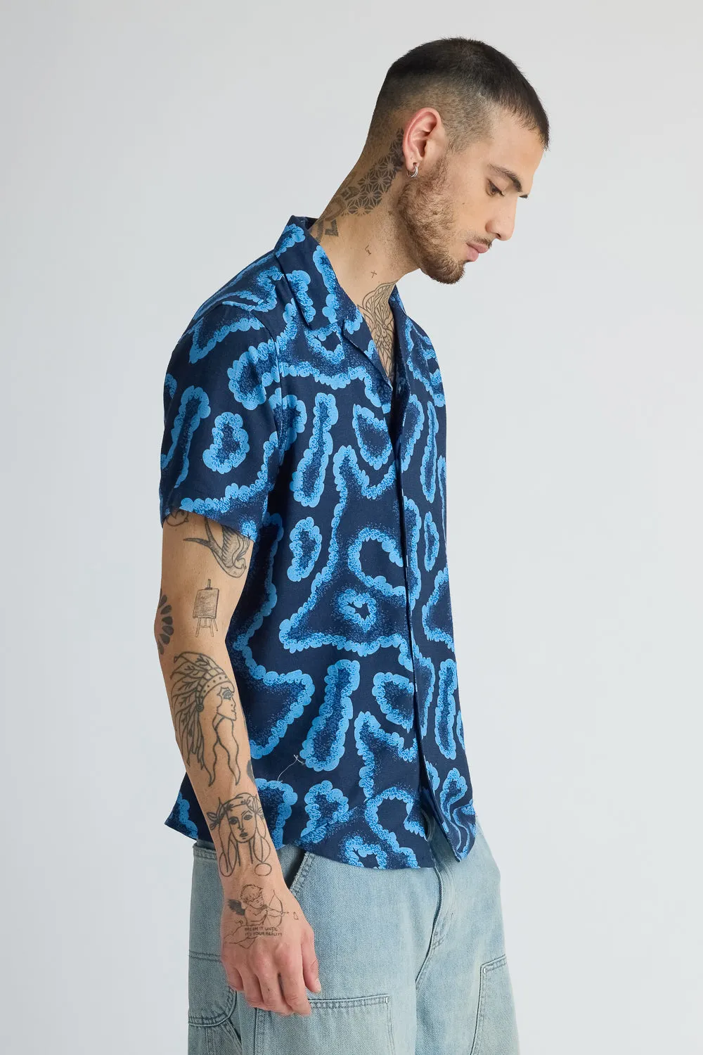 Black Abstract Men's Print Linen Shirt