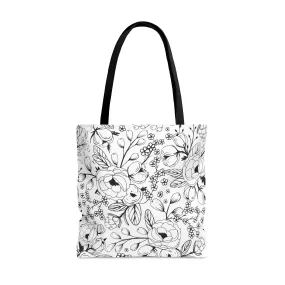 Black & White Floral Tote Bag