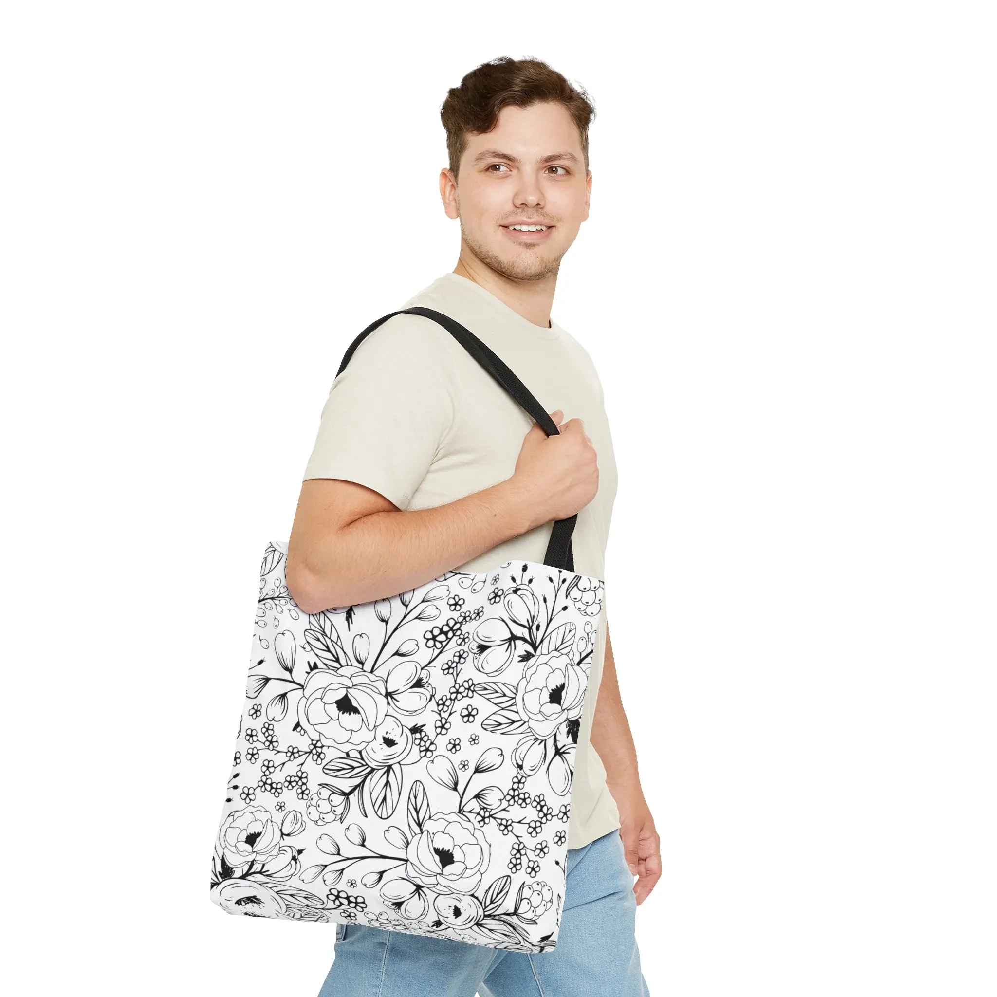 Black & White Floral Tote Bag