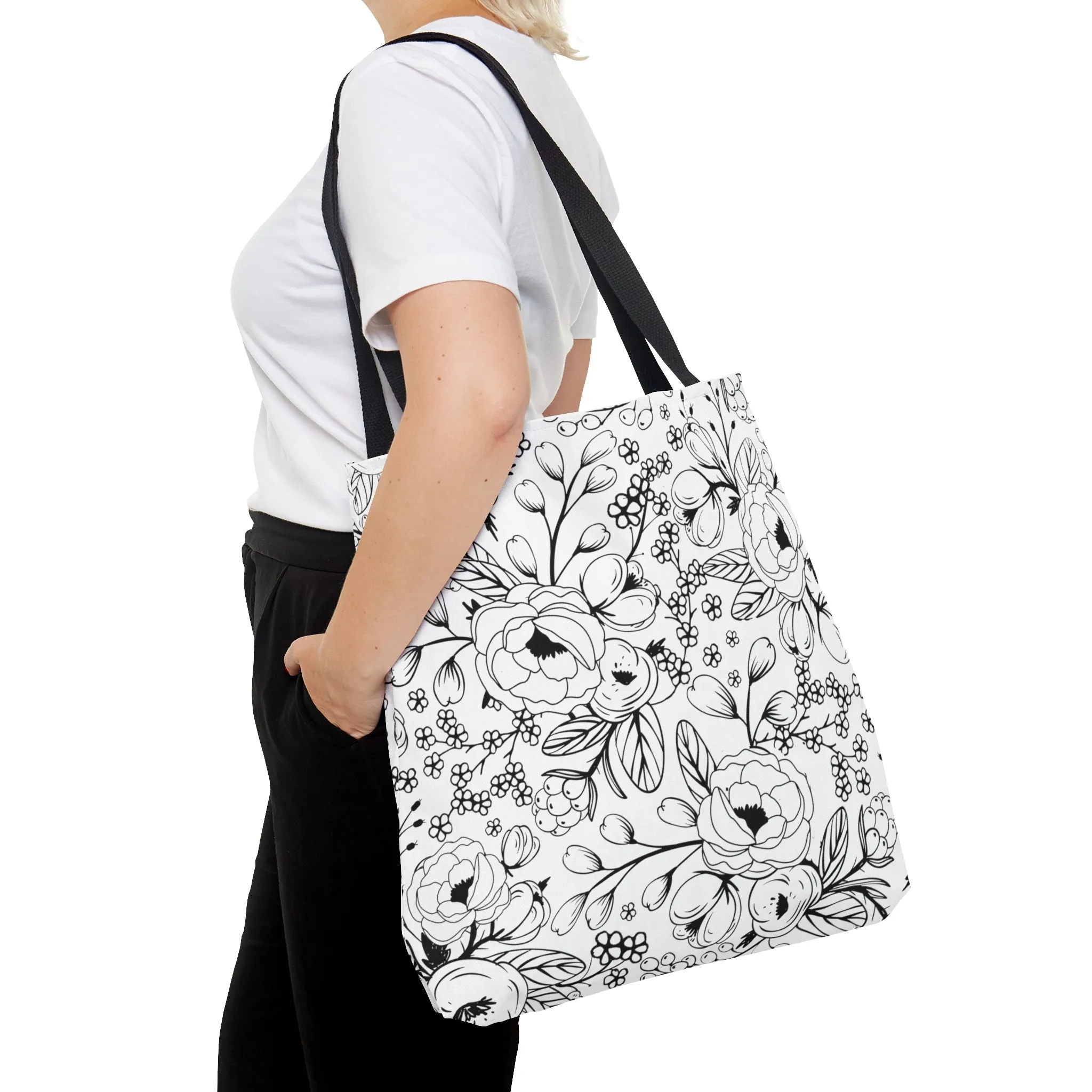 Black & White Floral Tote Bag