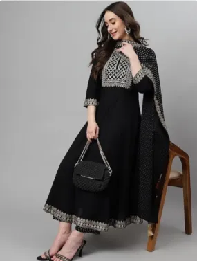 Black Embroidery Zari Salwar Suit Dupatta