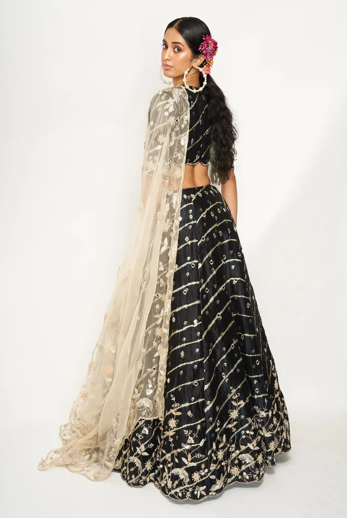 Black Leheriya Choli And Lehenga Set