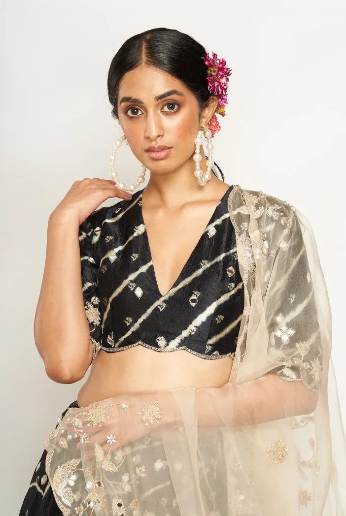 Black Leheriya Choli And Lehenga Set