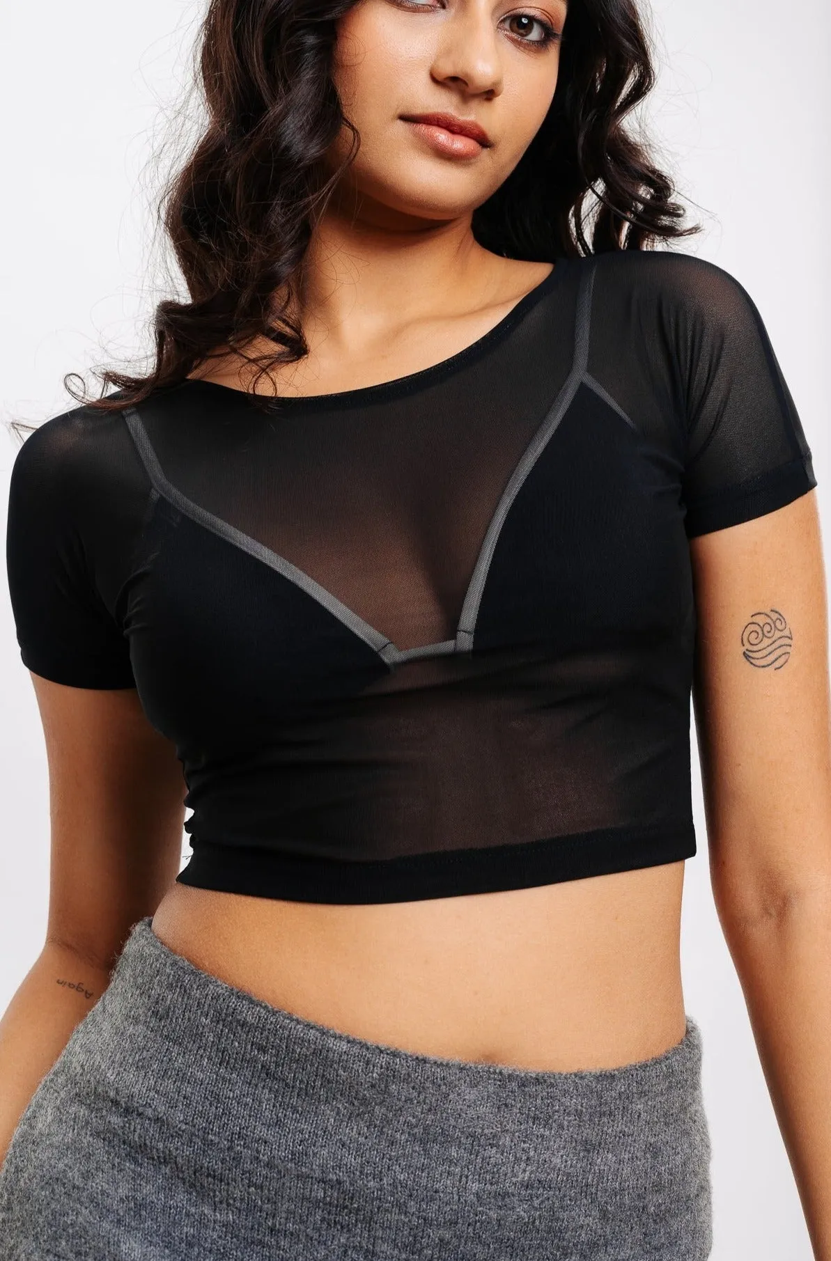 Black Mesh Crop Top