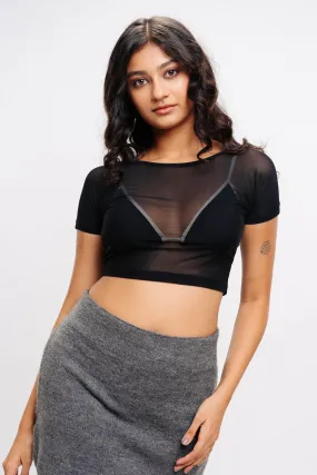 Black Mesh Crop Top