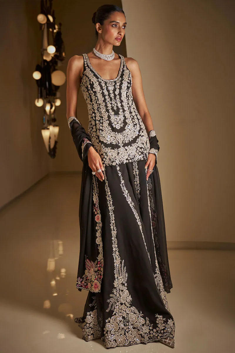 Black Silver Sharara Set