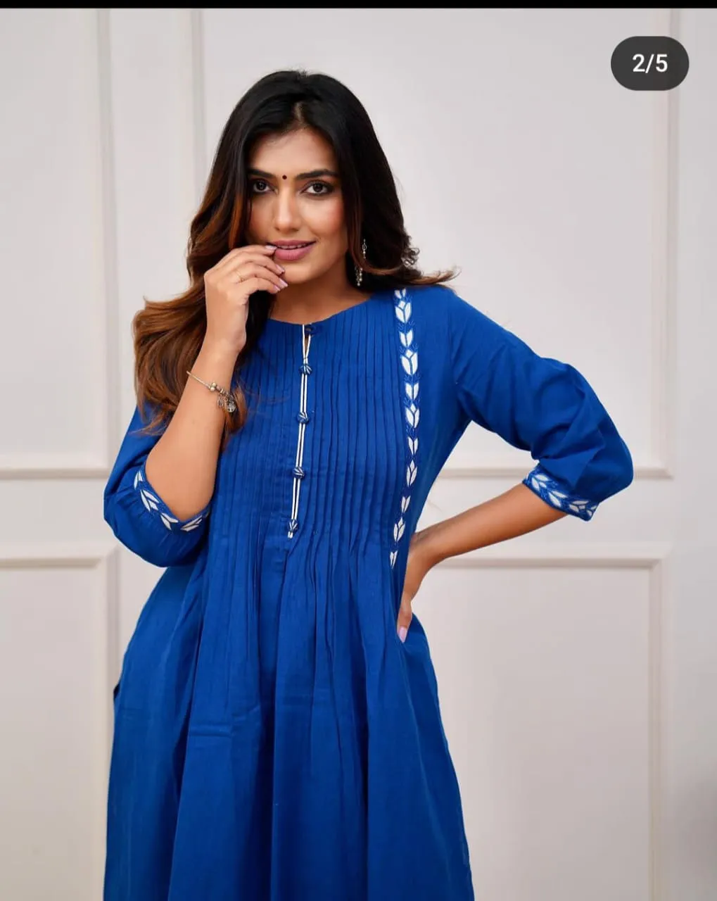 Blue Cotton Embroidred Kurti Pant Set