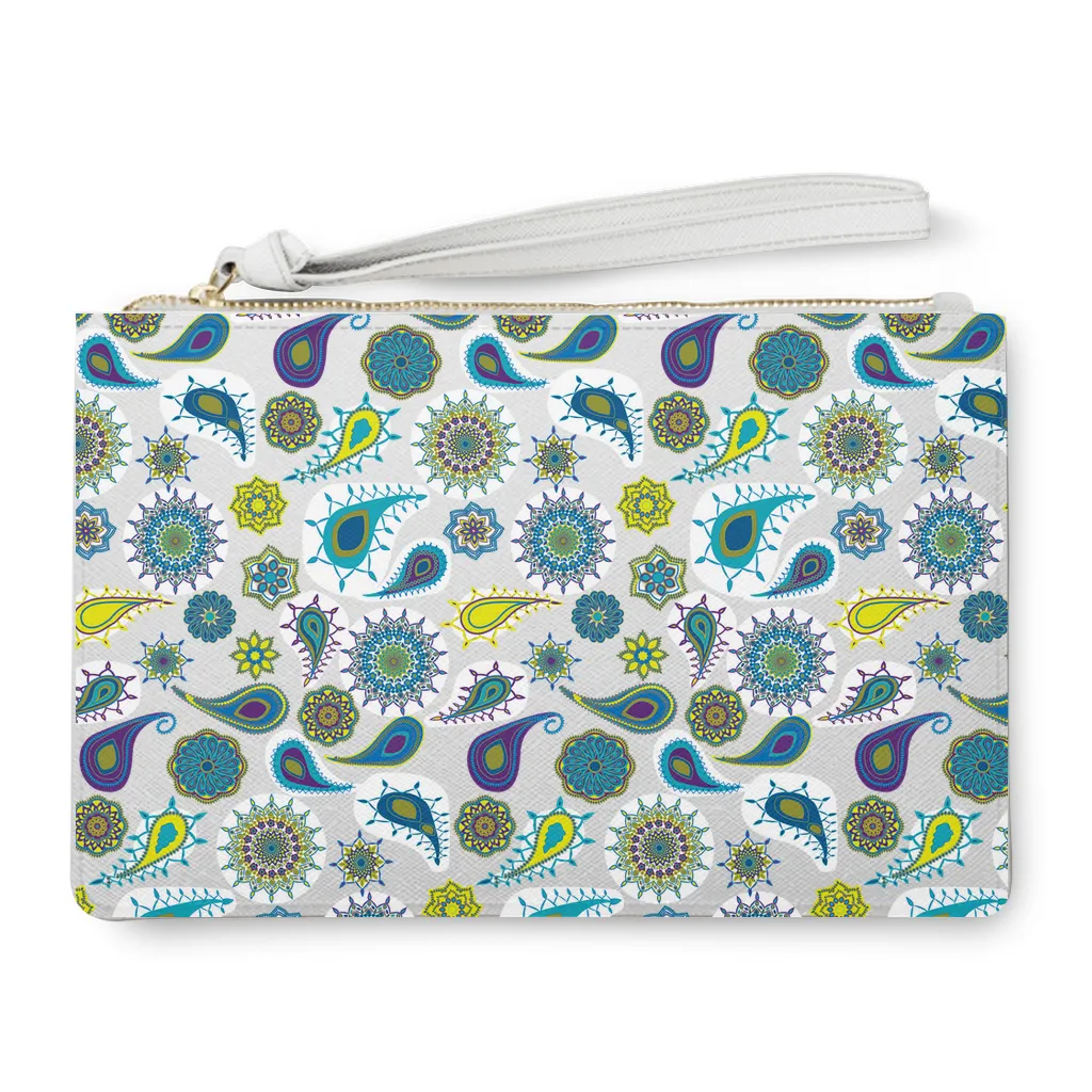 Blue Olive Paisley Vegan Leather Clutch Unisex Bag, Matching duffle bag