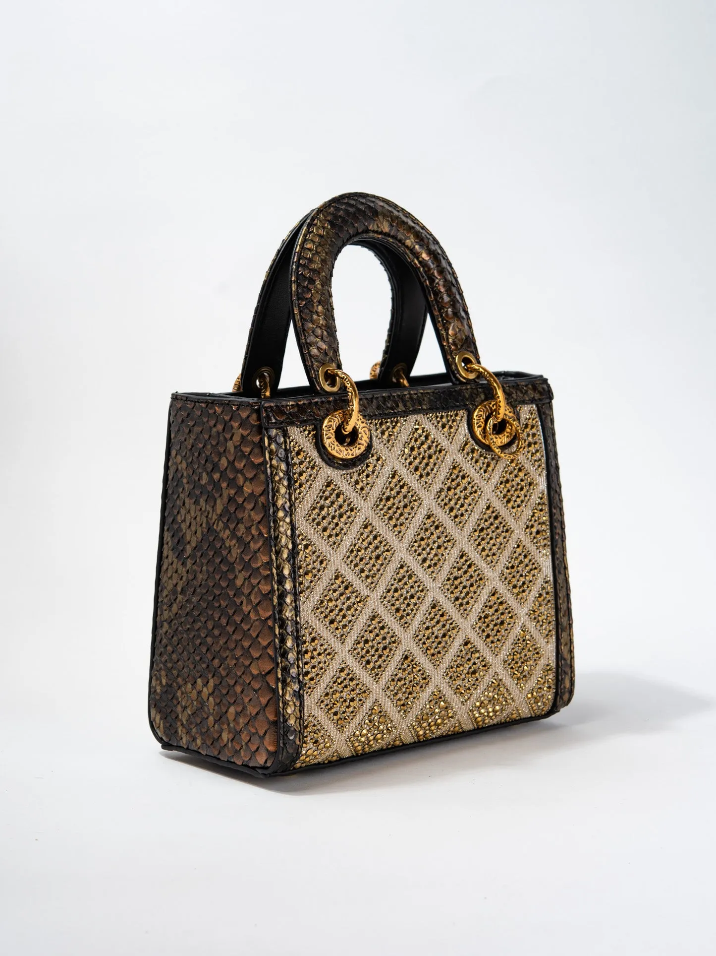 Callista Grid Pattern Rhinestone Snakeskin Convertible Bag