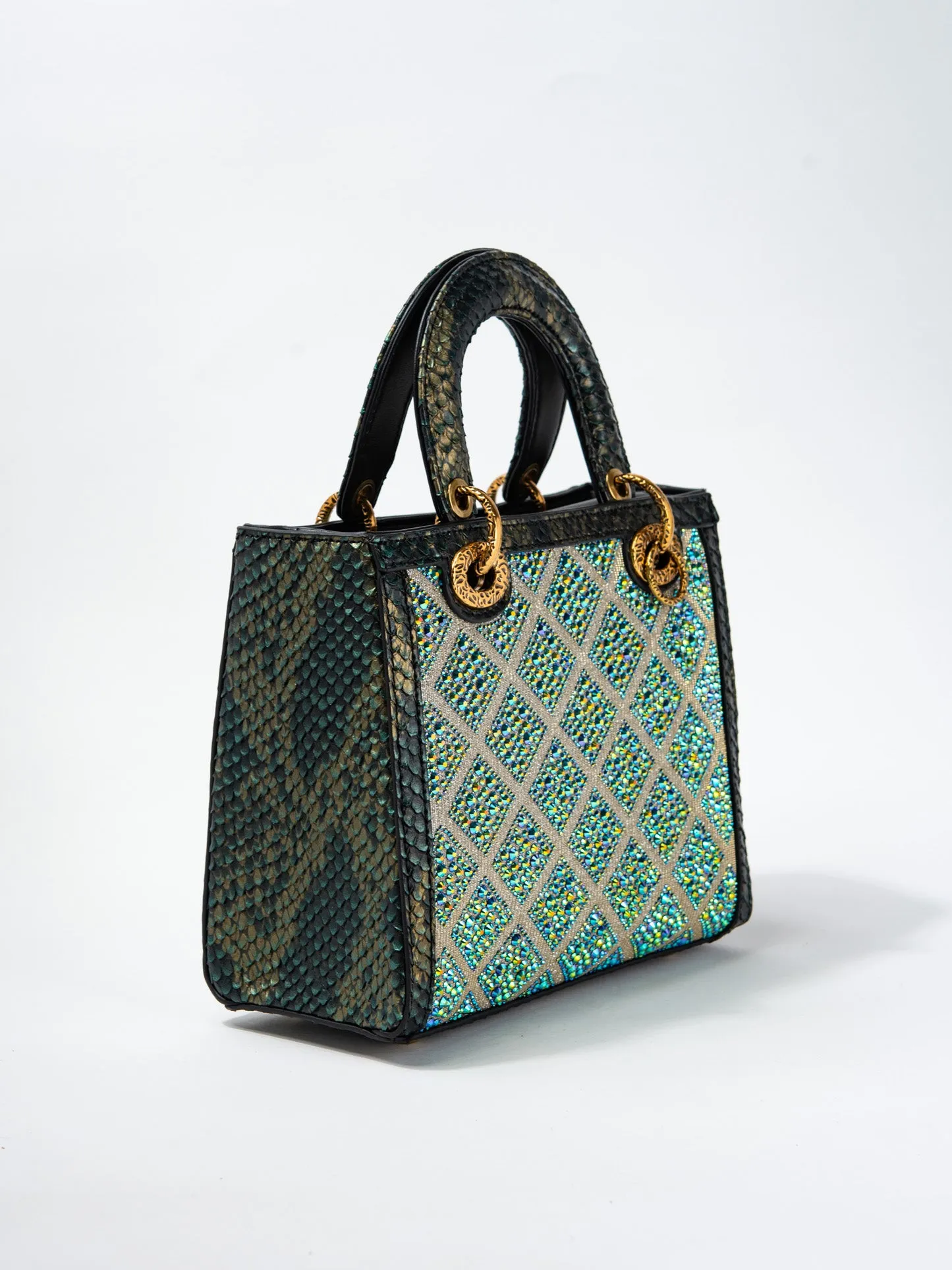 Callista Grid Pattern Rhinestone Snakeskin Convertible Bag