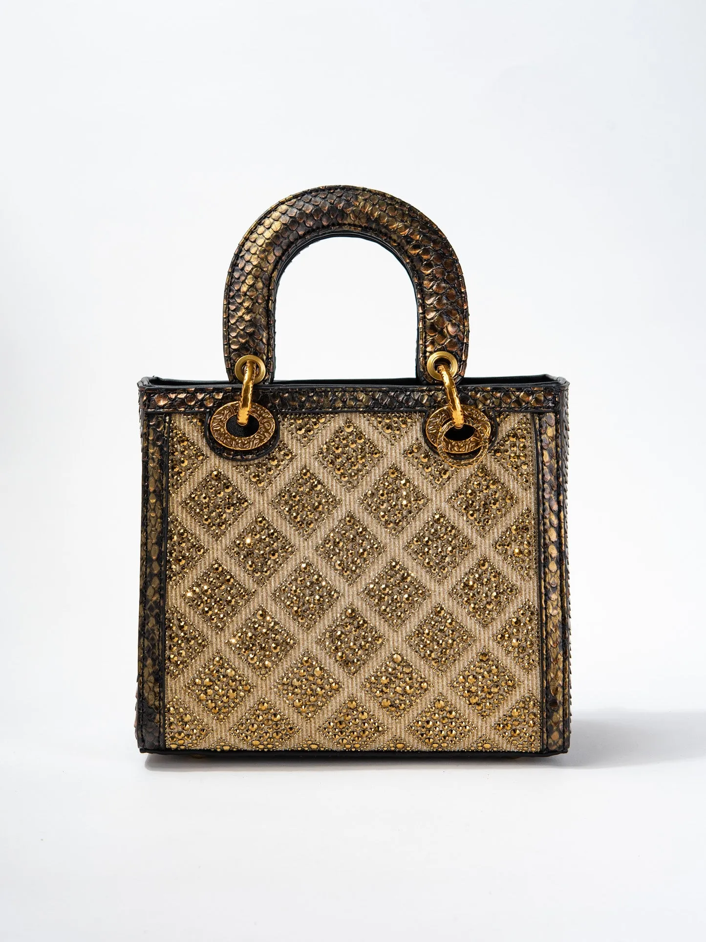 Callista Grid Pattern Rhinestone Snakeskin Convertible Bag