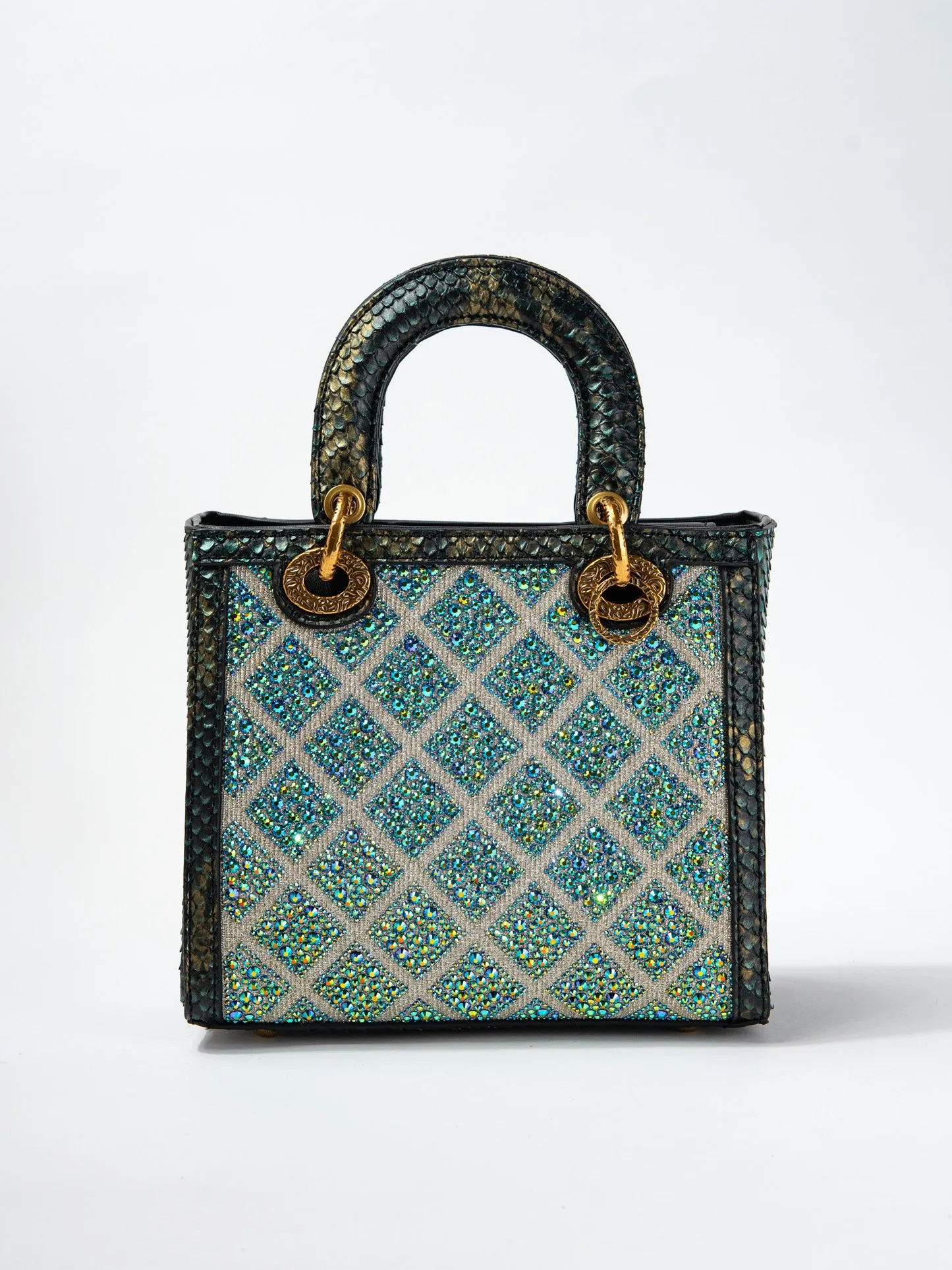 Callista Grid Pattern Rhinestone Snakeskin Convertible Bag