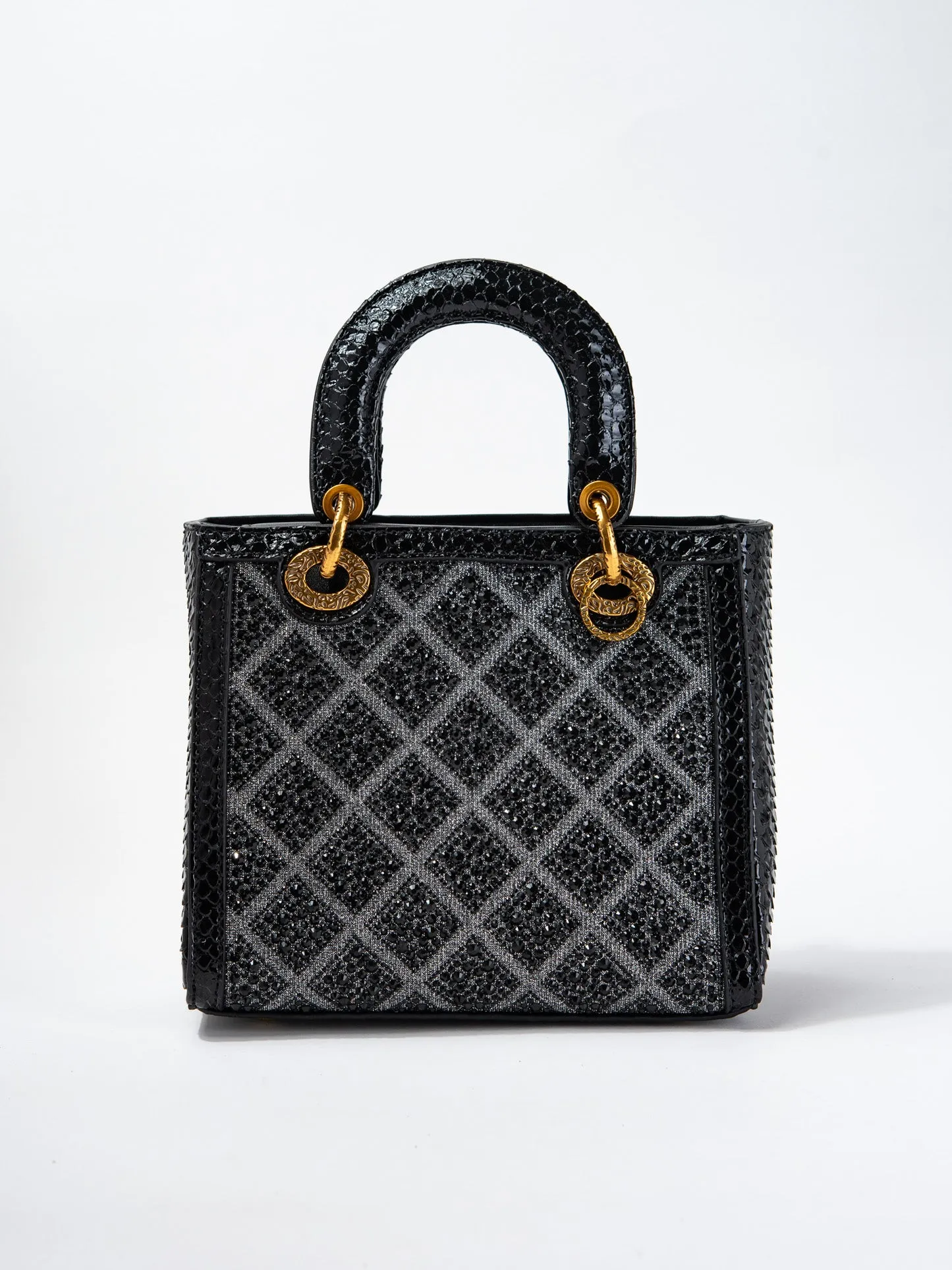 Callista Grid Pattern Rhinestone Snakeskin Convertible Bag