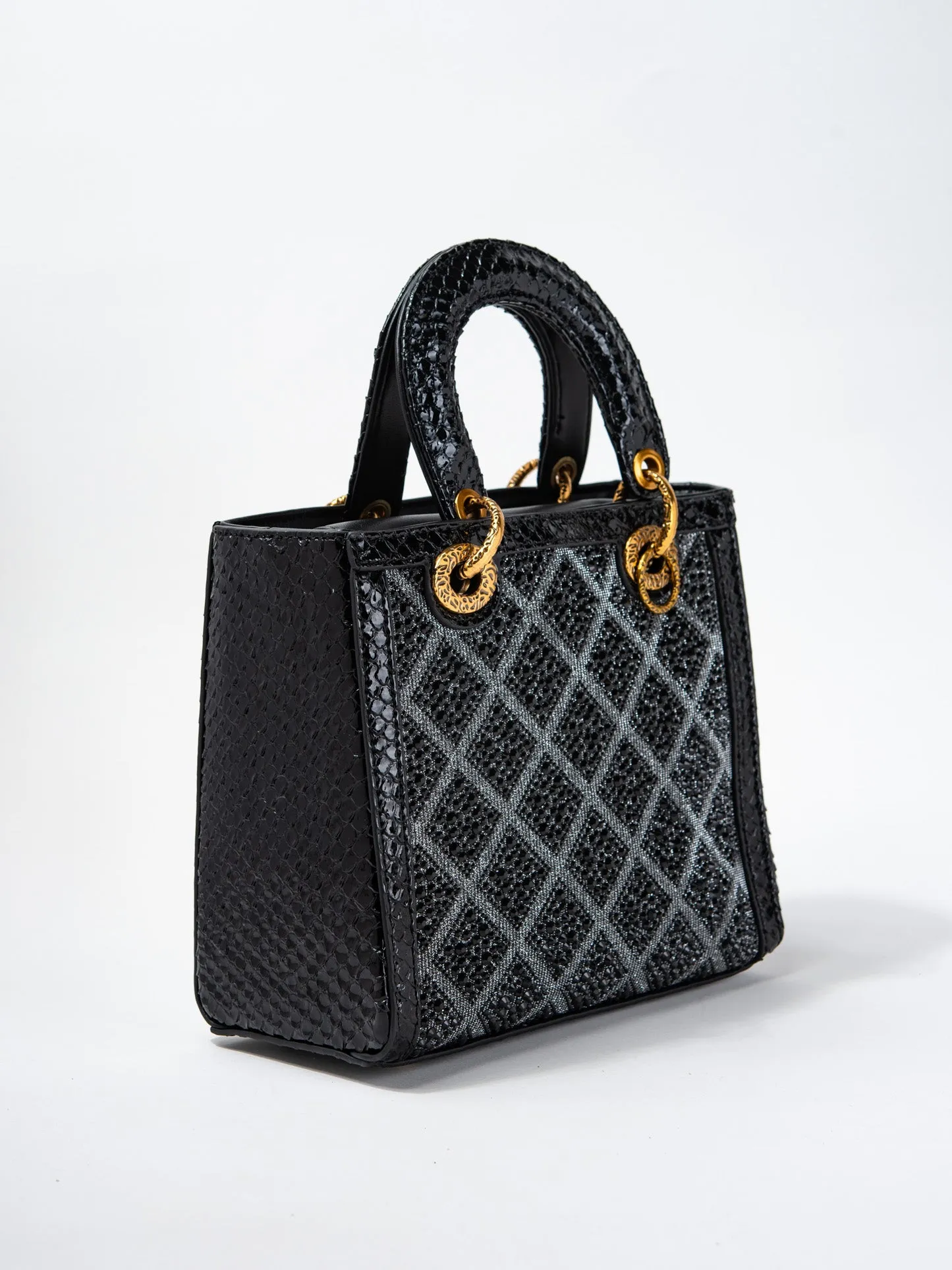 Callista Grid Pattern Rhinestone Snakeskin Convertible Bag