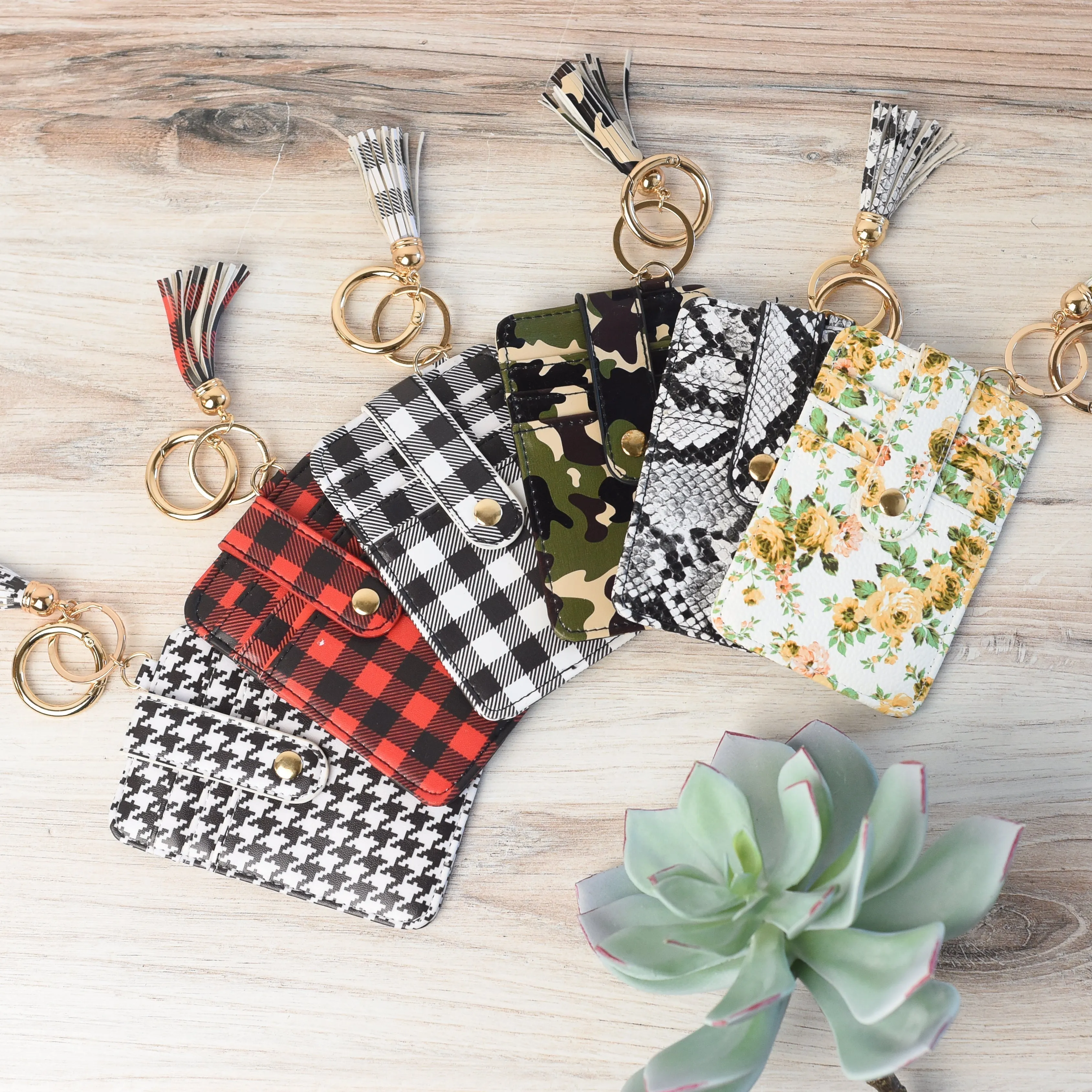 Candace Keychain Card Wallet-Black and White Houndstooth