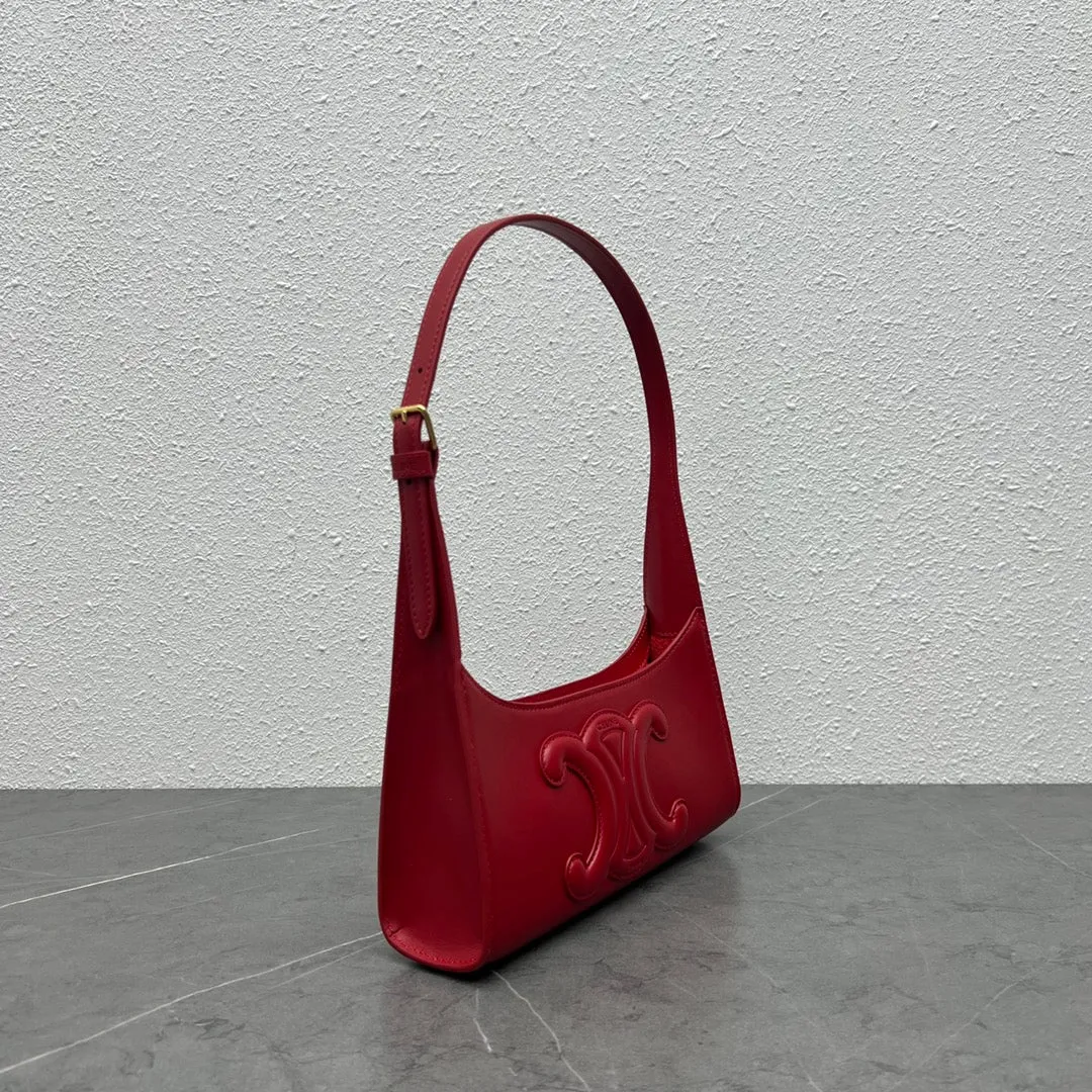 CE Cuir Triomphe Shoulder Bag Red For Women 9.4in/24cm