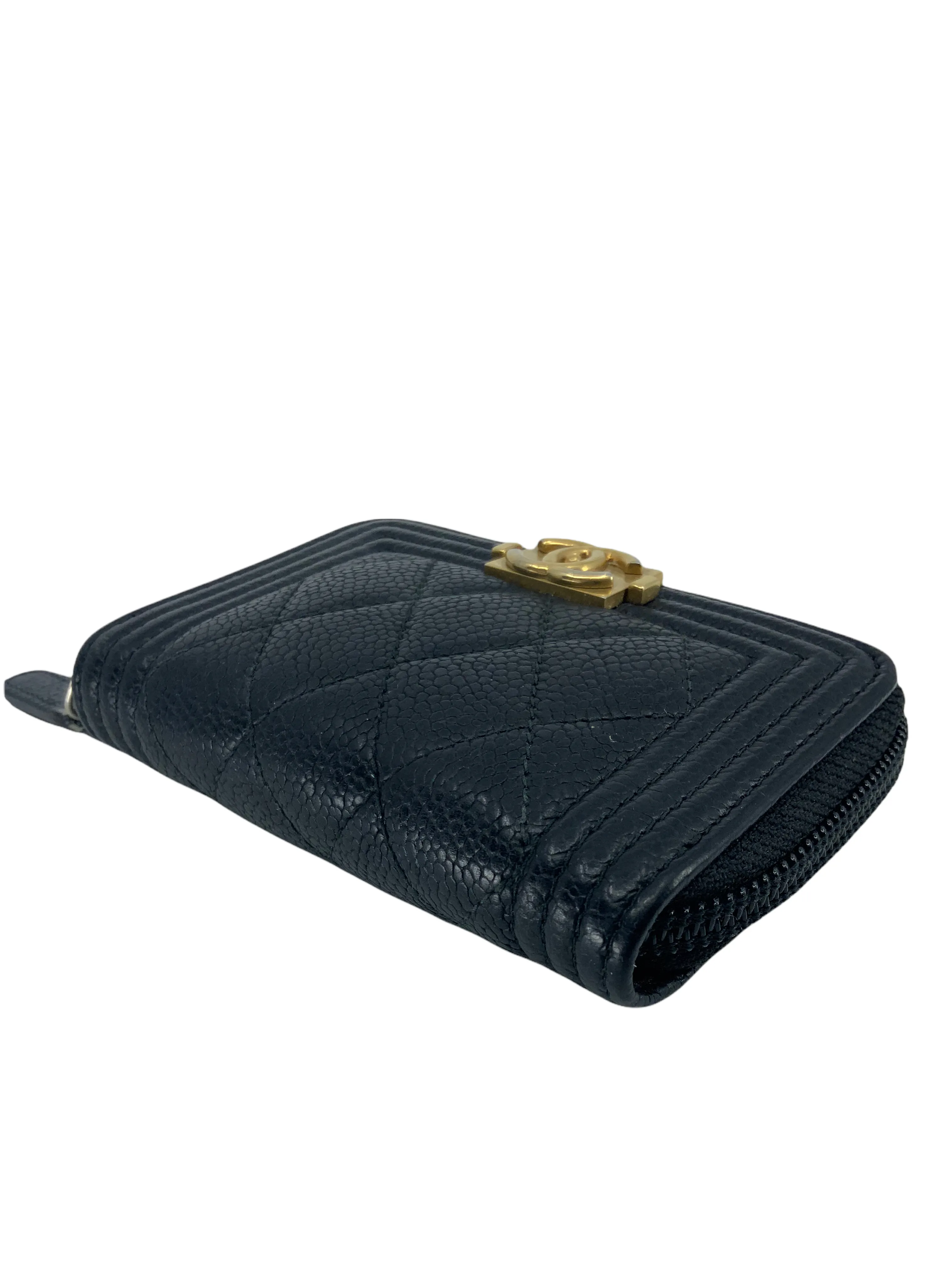 CHANEL Caviar Quilted Boy Zip Around Coin Purse Wallet