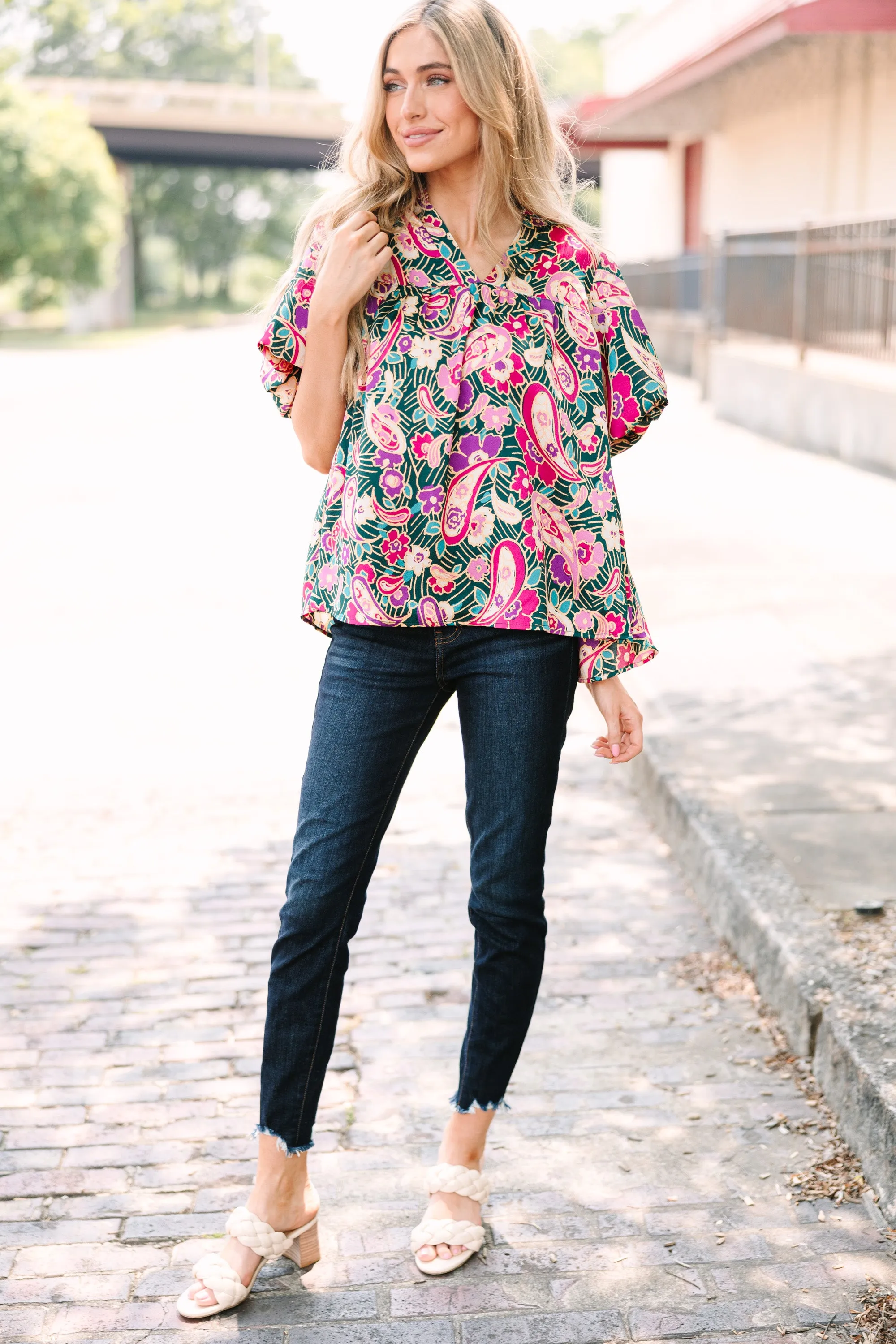 Change Your Mind Emerald Green Paisley Blouse