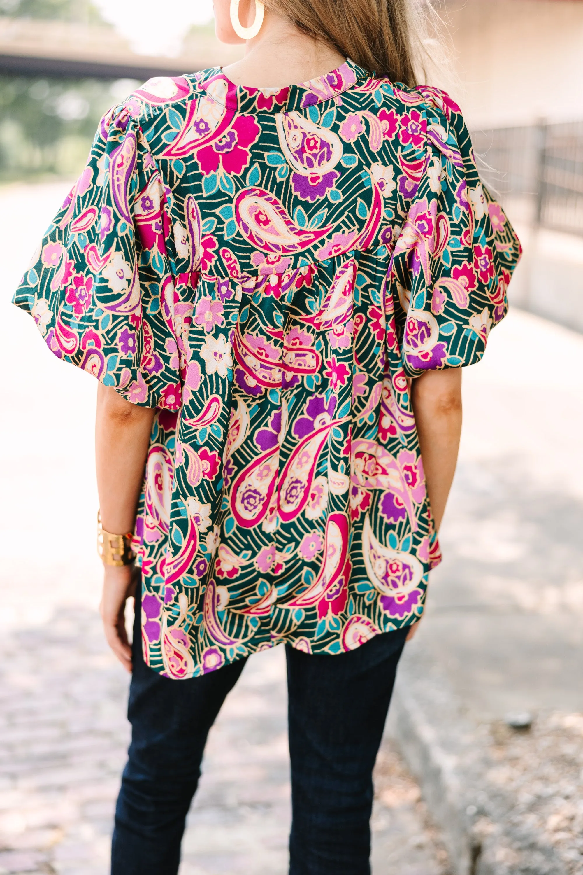 Change Your Mind Emerald Green Paisley Blouse