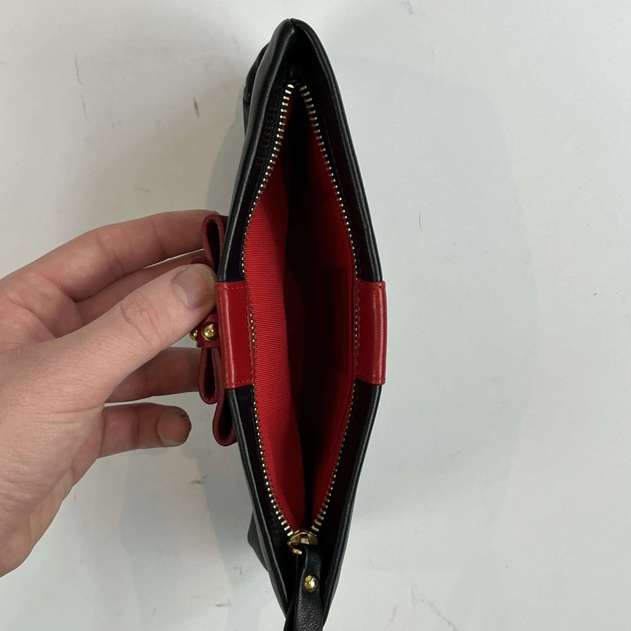 Christian Louboutin Black & Red Bow Detail Clutch Bag