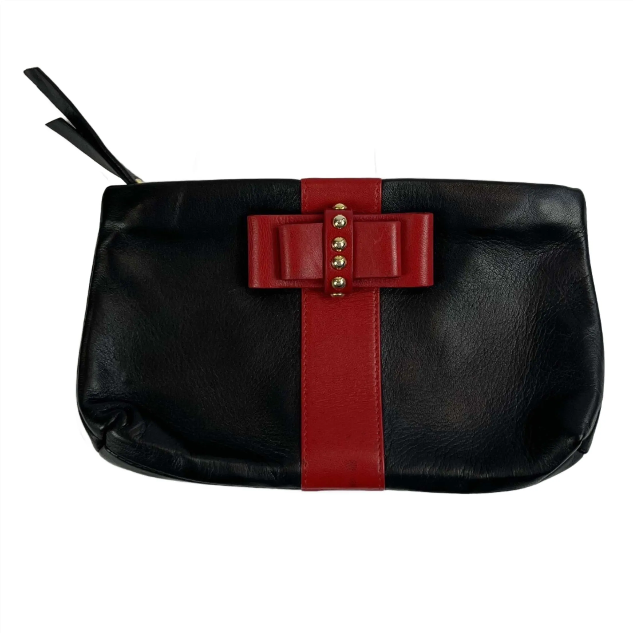 Christian Louboutin Black & Red Bow Detail Clutch Bag