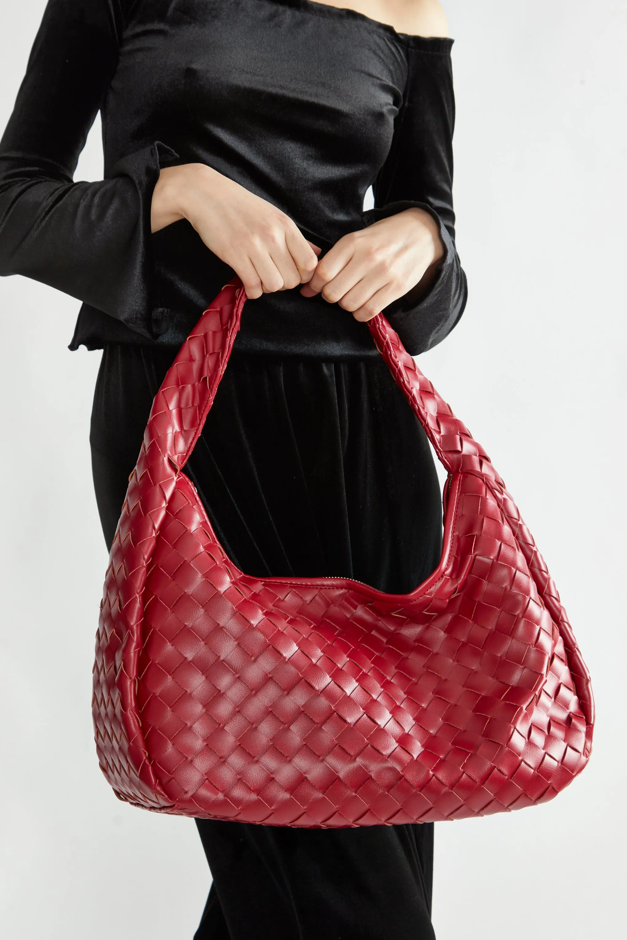 Dark Red Woven Shoulder-Bag