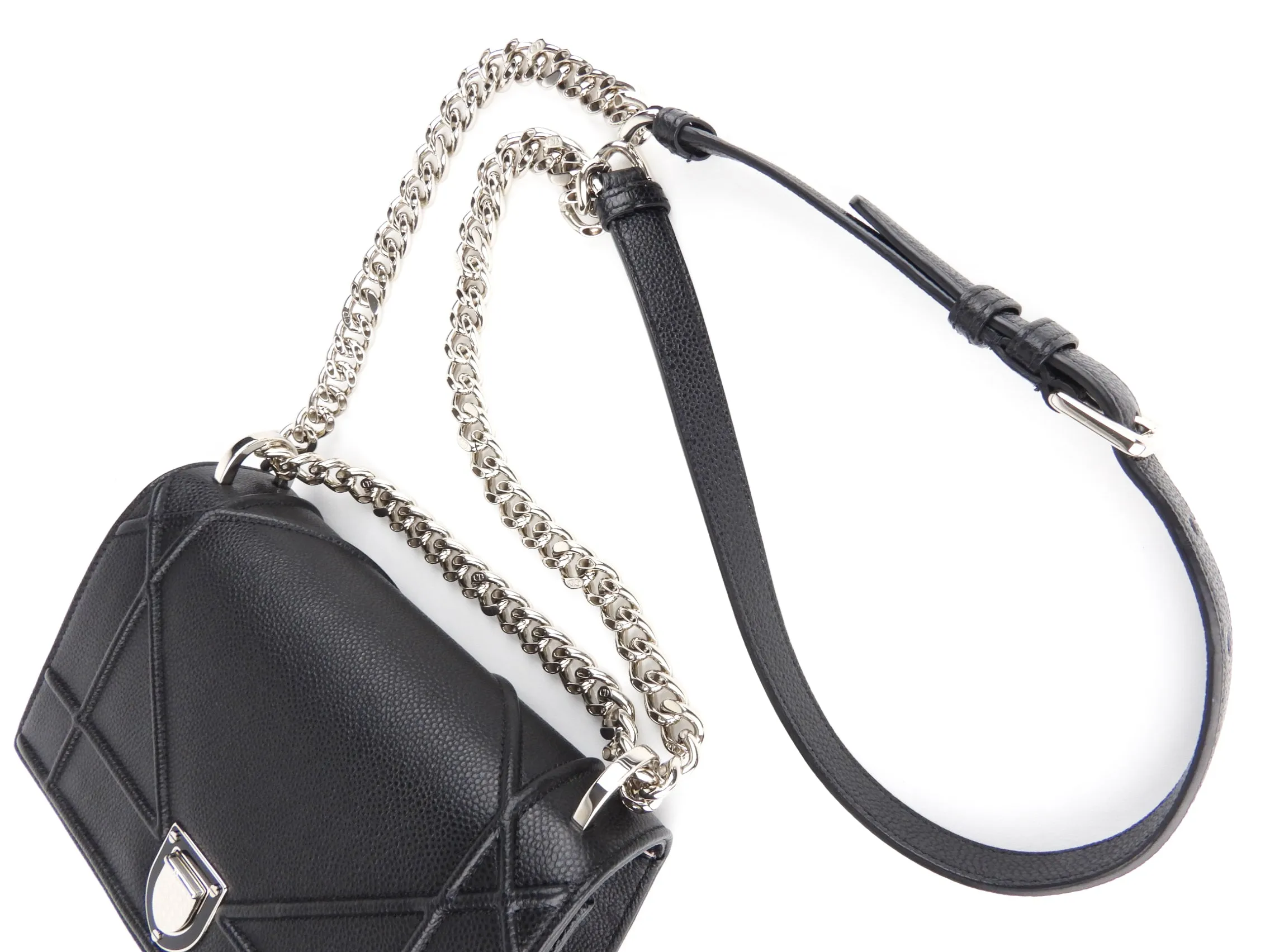 Dior Black Grained Leather Diorama Chain Flap Bag