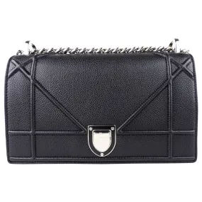 Dior Black Grained Leather Diorama Chain Flap Bag