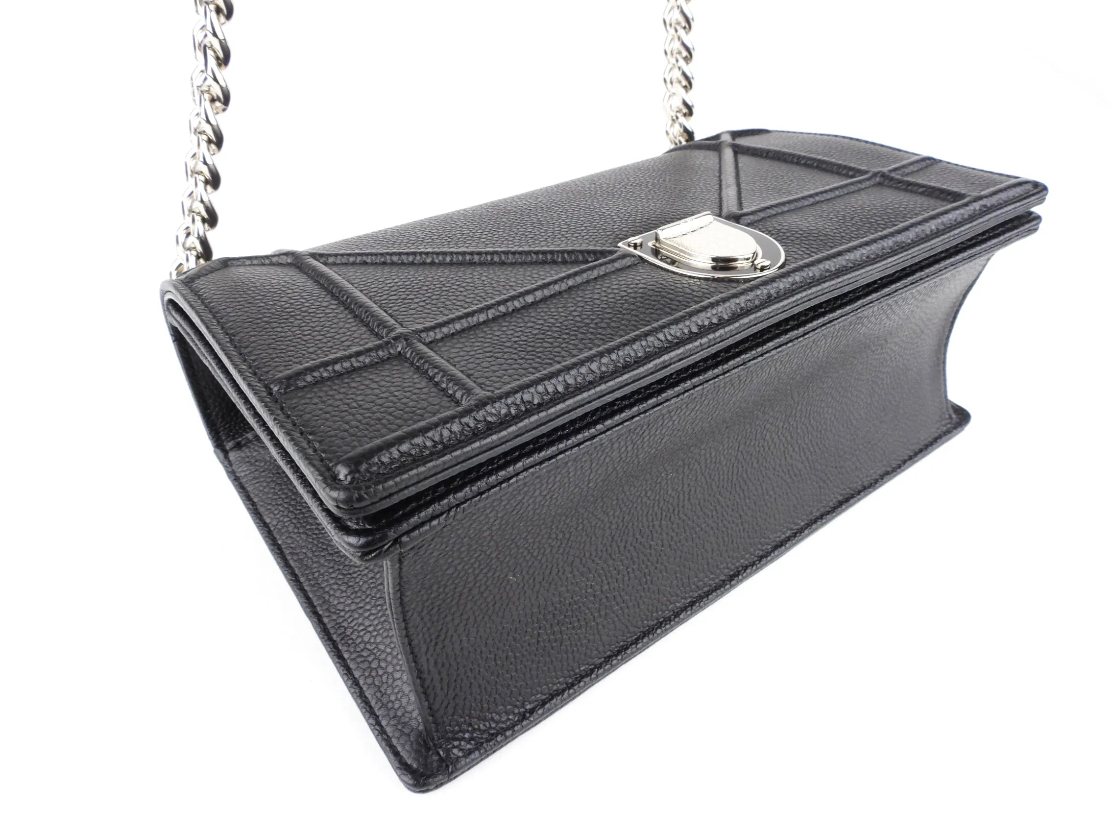 Dior Black Grained Leather Diorama Chain Flap Bag