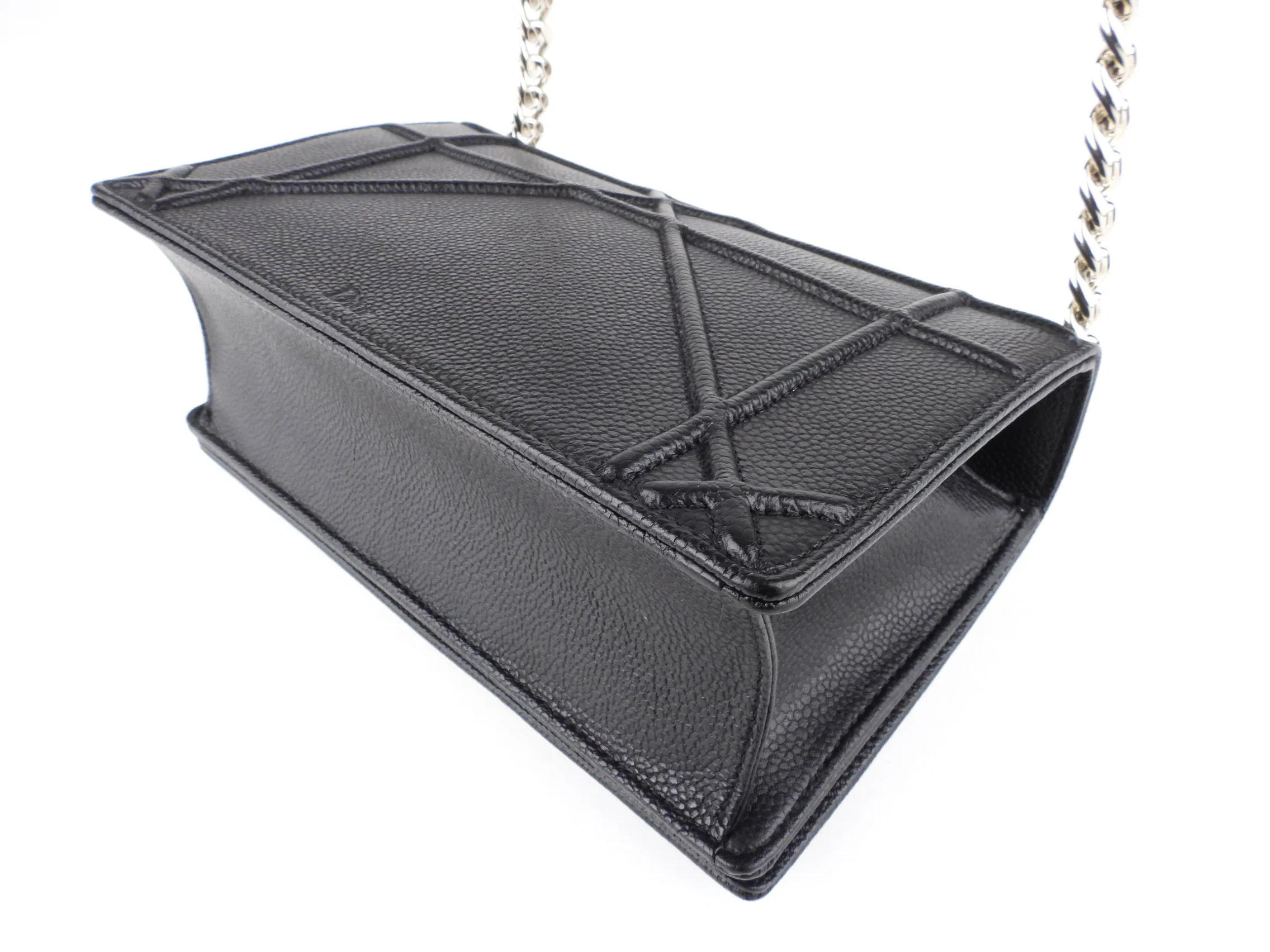 Dior Black Grained Leather Diorama Chain Flap Bag