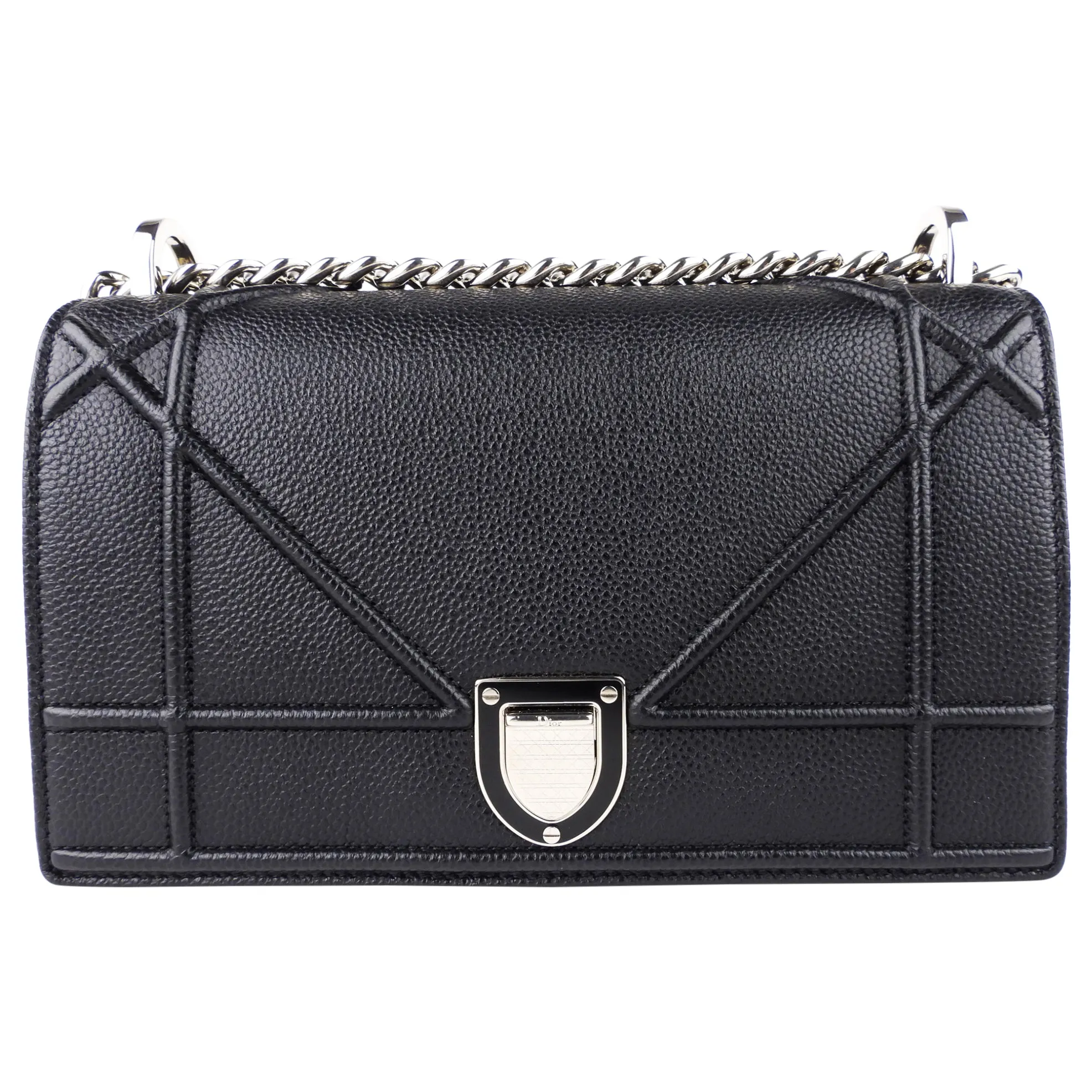 Dior Black Grained Leather Diorama Chain Flap Bag